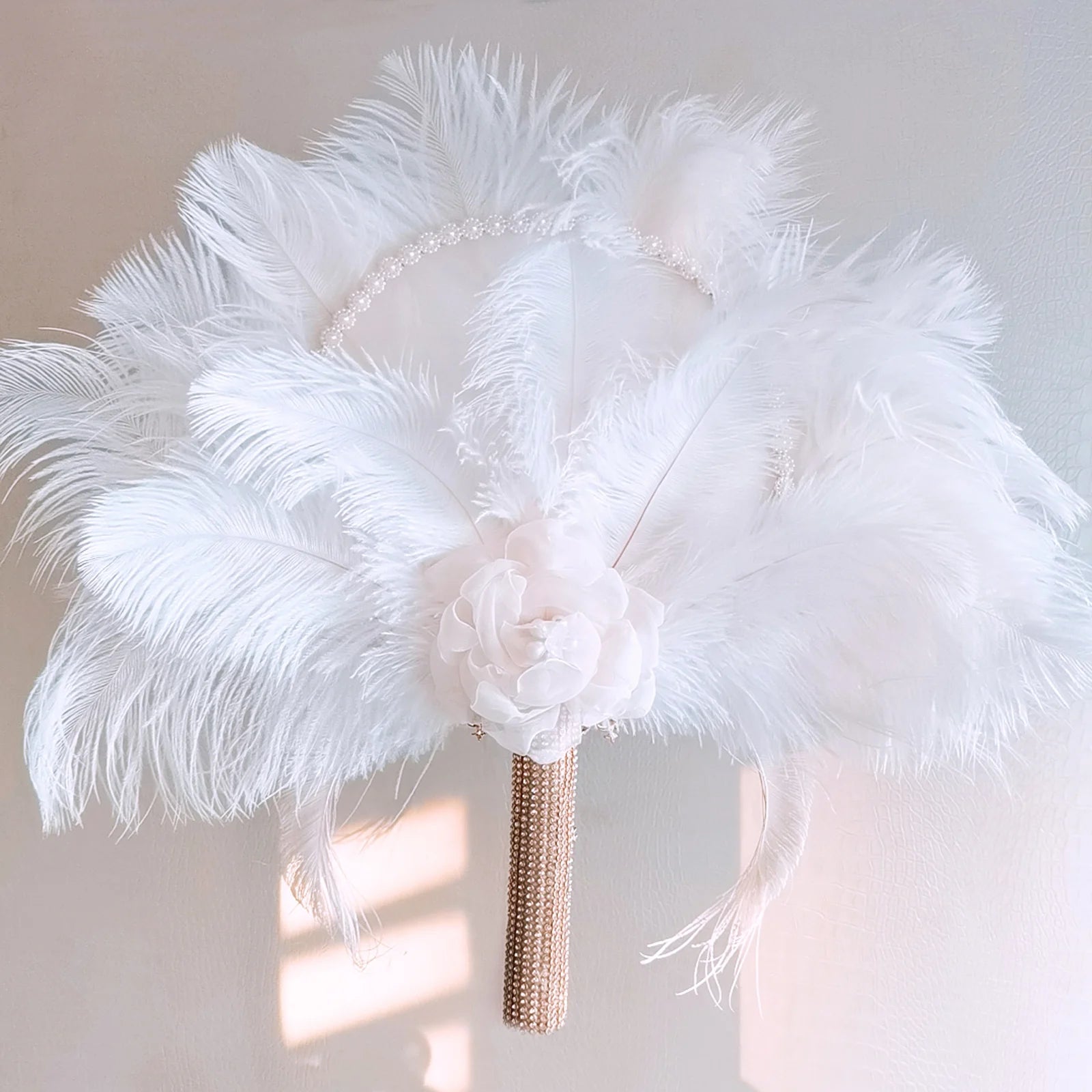 Ivory Ostrich Feather Bridal Bouquets Fan  