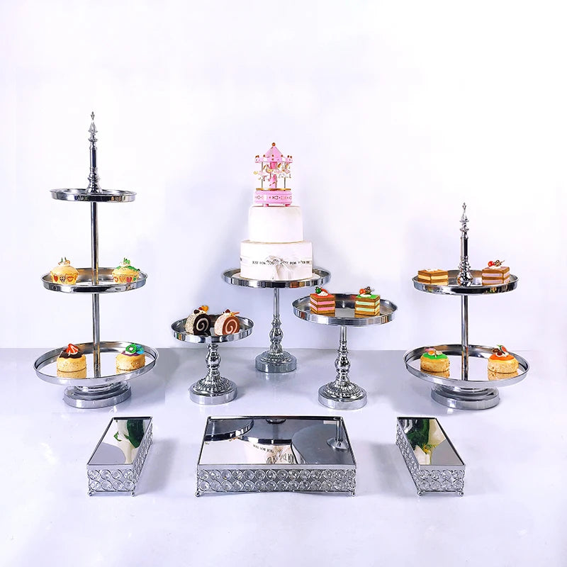 Metal Crystal Cake Stand Sets-Wedding Cake Stands & Plates