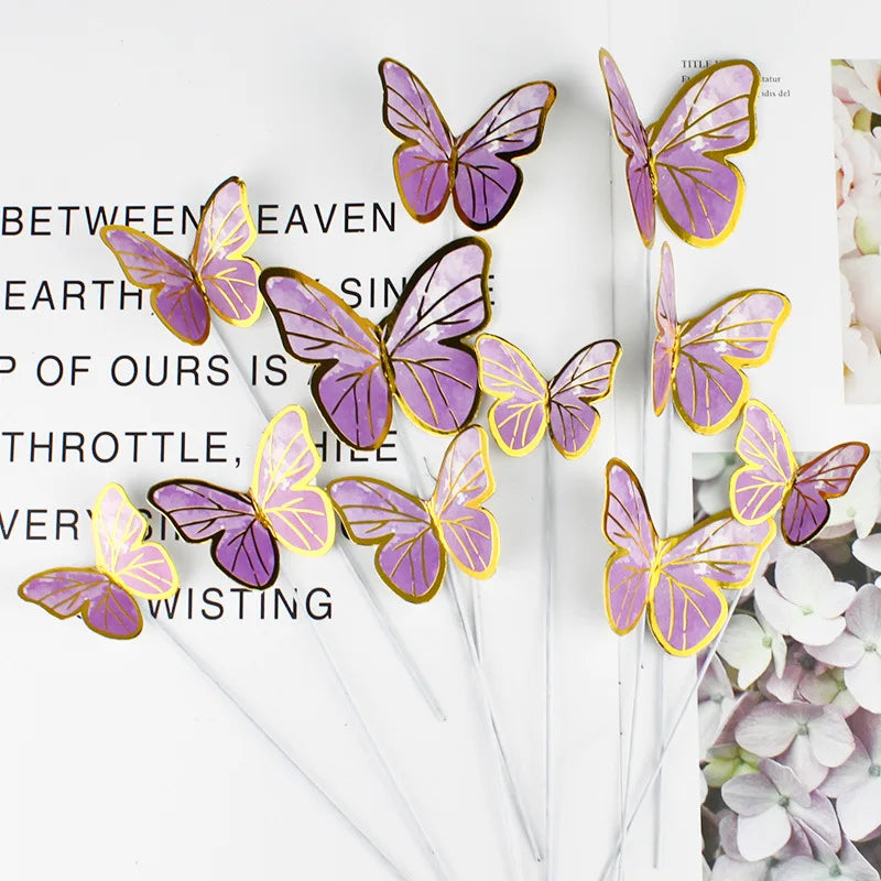 10pcs Stamping Gold Pink Butterfly Cake Topper  