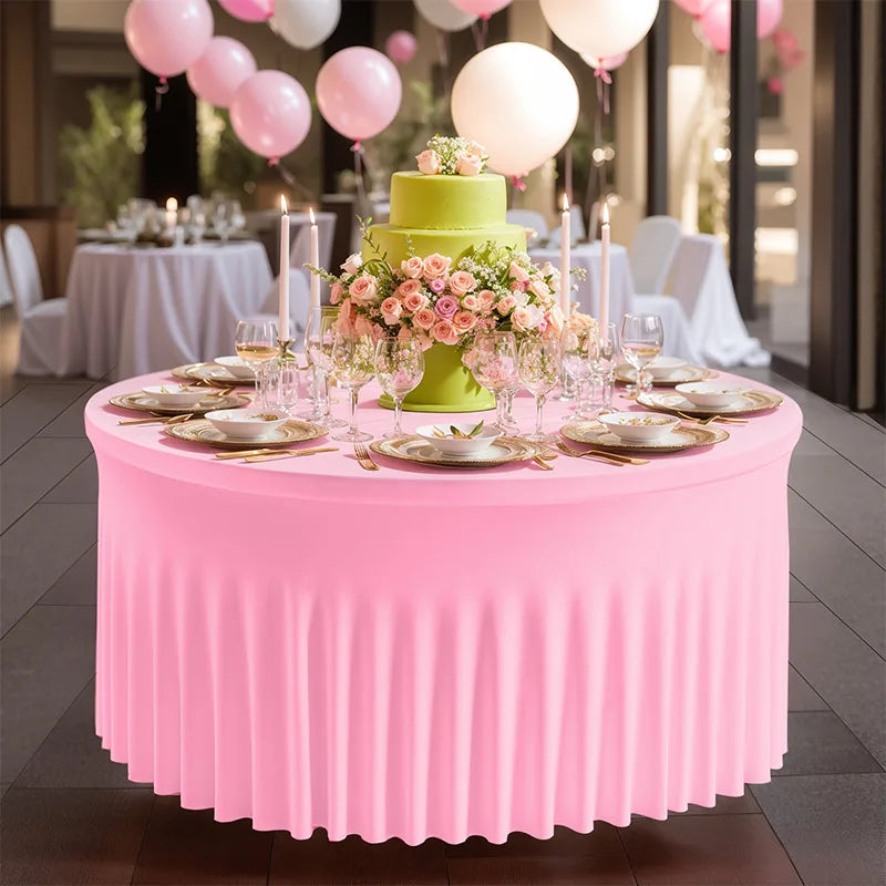 Polyester Elastic Tablecloth Cover Round Spandex Table Skirt  