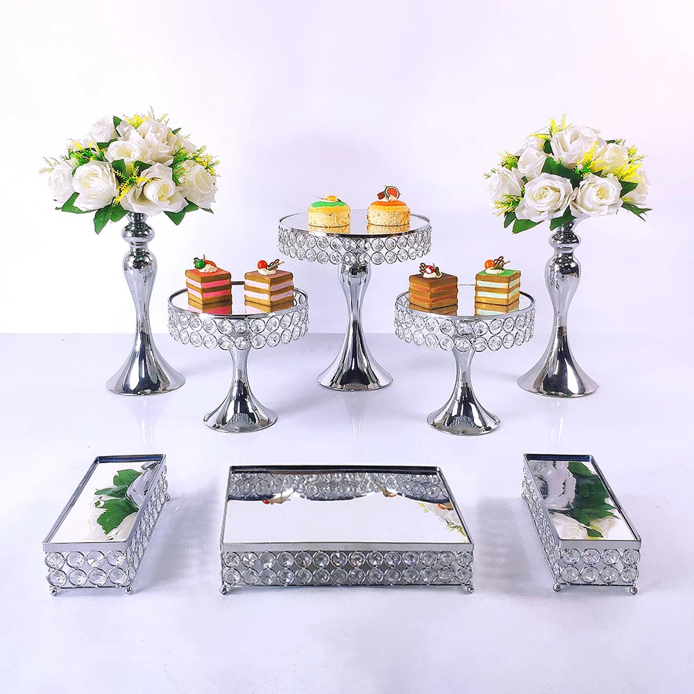 Metal Crystal Cake Stand Sets-Wedding Cake Stands & Plates