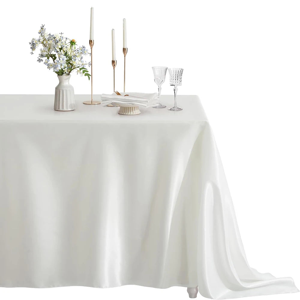 White Rectangle Satin Tablecloth  