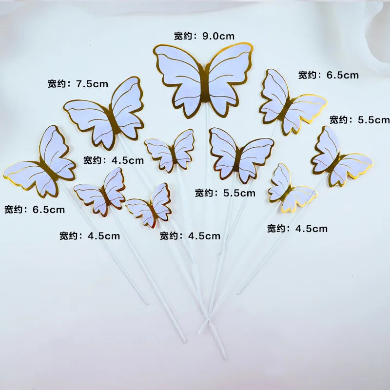 10pcs Stamping Gold Pink Butterfly Cake Topper  