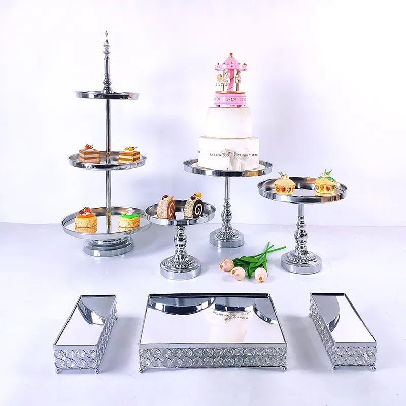 Metal Crystal Cake Stand Sets-Wedding Cake Stands & Plates