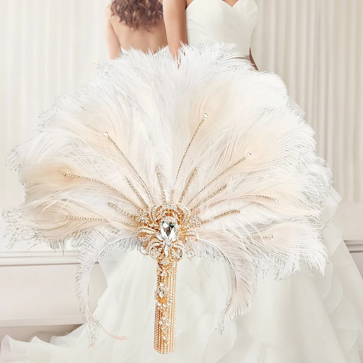 Ivory Ostrich Feather Bridal Bouquets Fan  