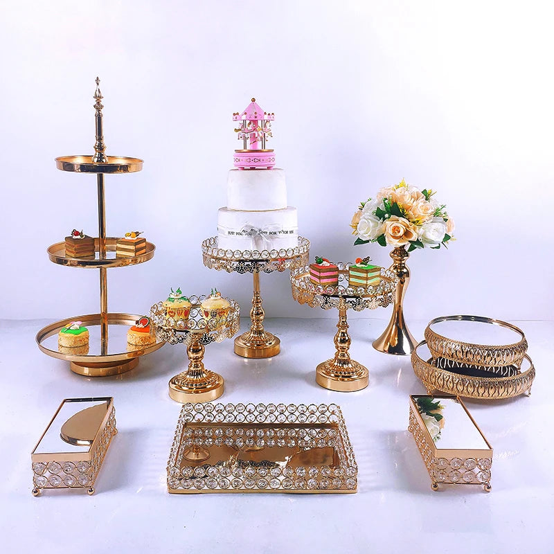 Metal Crystal Cake Stand Sets-Wedding Cake Stands & Plates