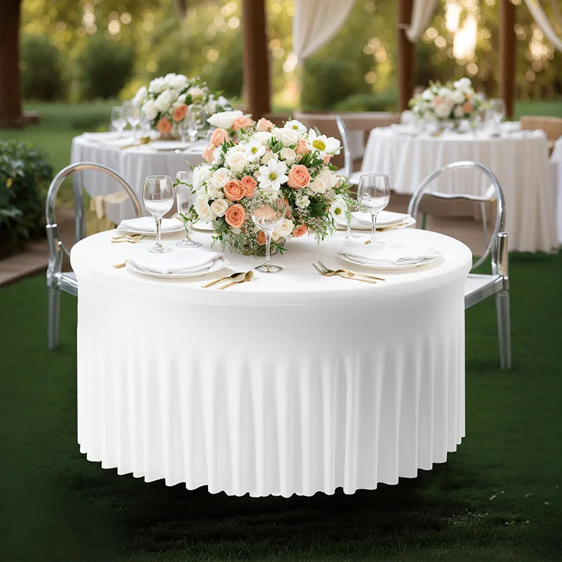 Polyester Elastic Tablecloth Cover Round Spandex Table Skirt  