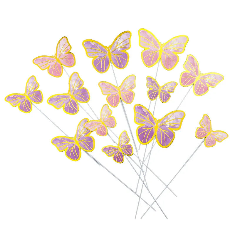 10pcs Stamping Gold Pink Butterfly Cake Topper  