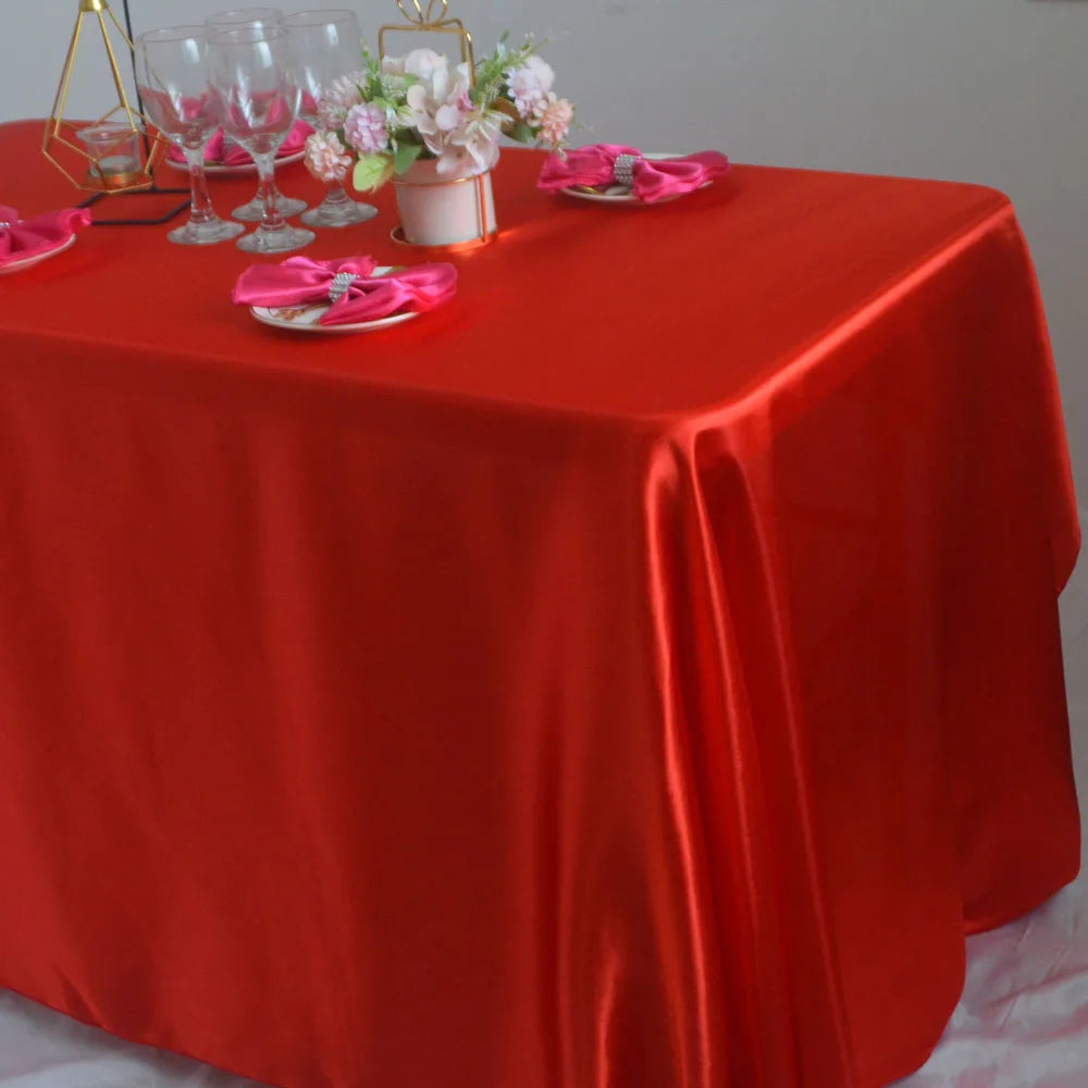 Red Elegant Satin Rectangle Tablecloth  