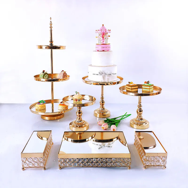 Metal Crystal Cake Stand Sets-Wedding Cake Stands & Plates