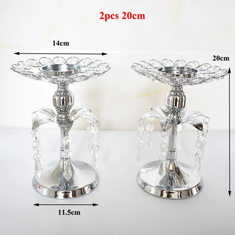 Silver Crystal Candle Holder Candlestick Table Centrepieces  