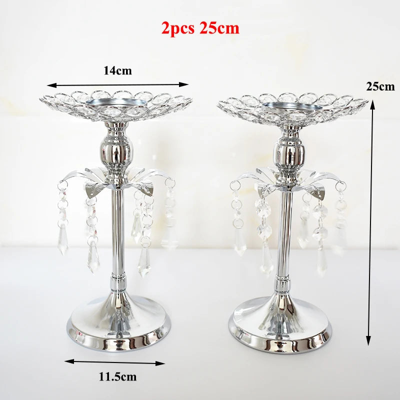 Silver Crystal Candle Holder Candlestick Table Centrepieces  