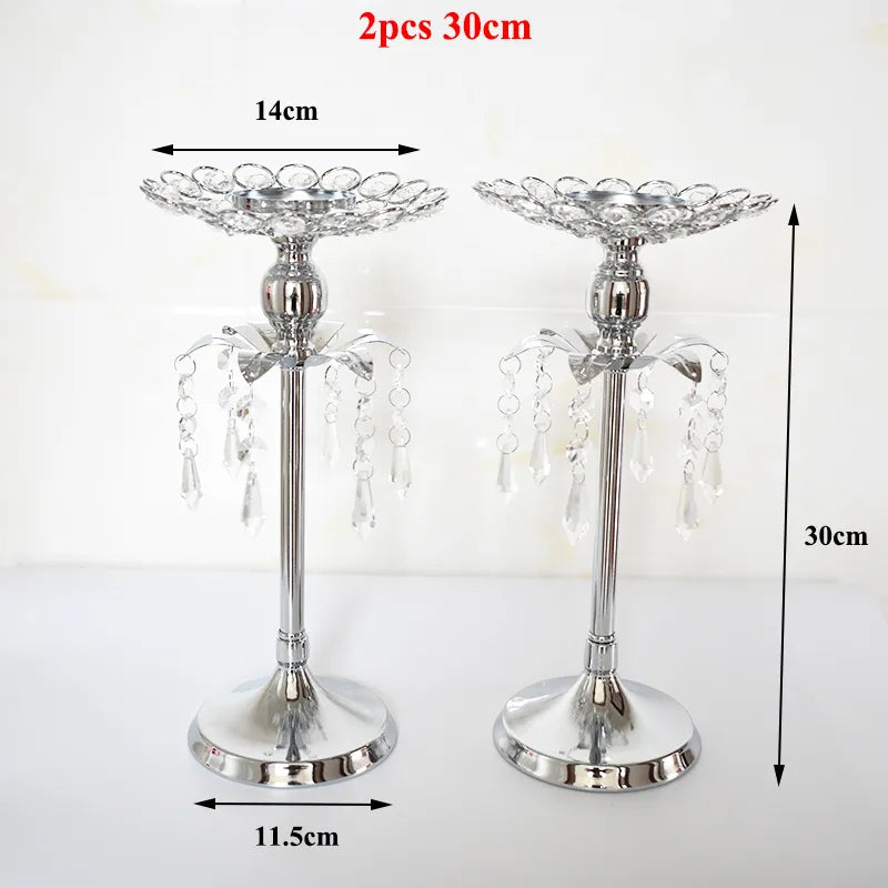 Silver Crystal Candle Holder Candlestick Table Centrepieces  