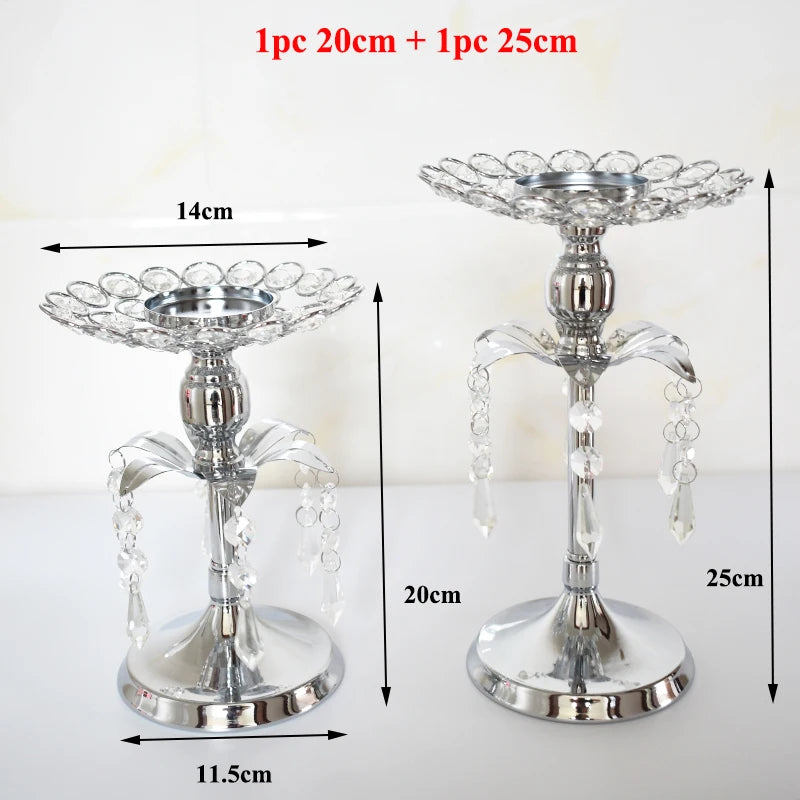 Silver Crystal Candle Holder Candlestick Table Centrepieces  