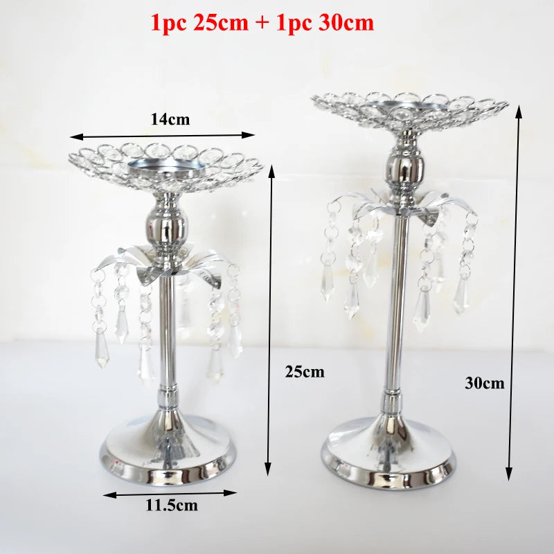 Silver Crystal Candle Holder Candlestick Table Centrepieces  