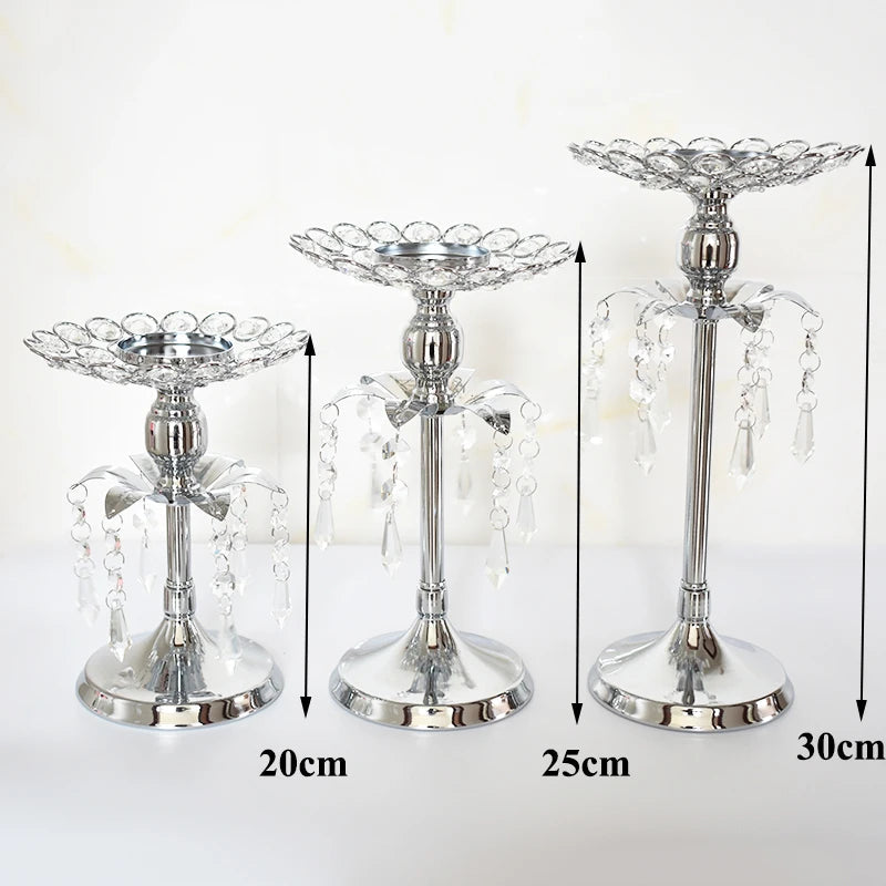 Silver Crystal Candle Holder Candlestick Table Centrepieces  