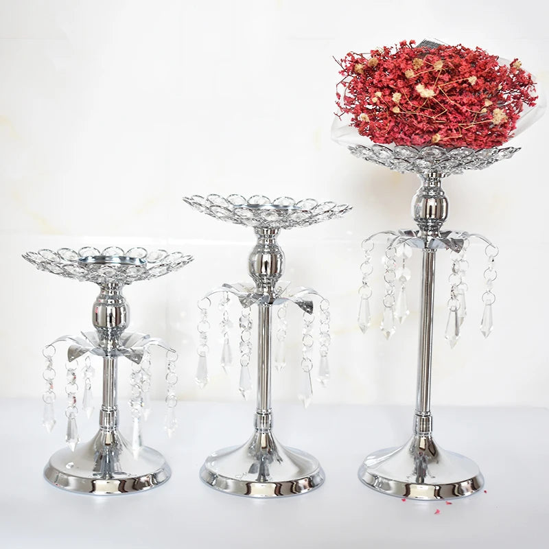 Silver Crystal Candle Holder Candlestick Table Centrepieces  