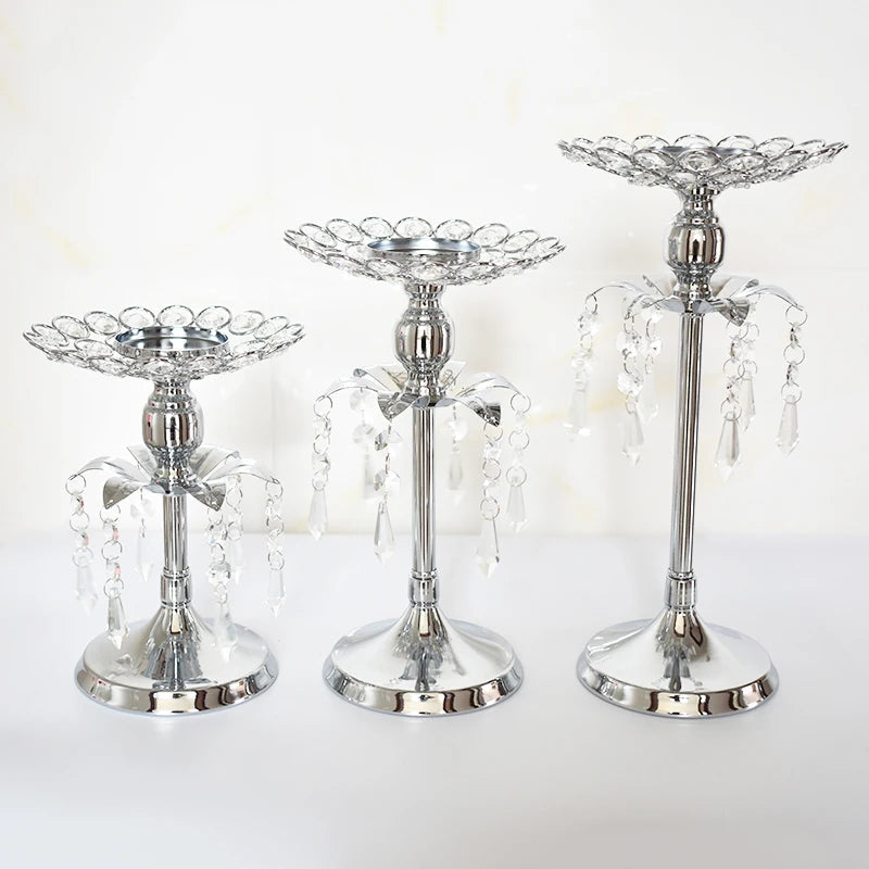 Silver Crystal Candle Holder Candlestick Table Centrepieces  