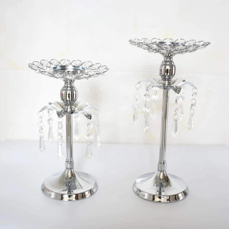 Silver Crystal Candle Holder Candlestick Table Centrepieces  