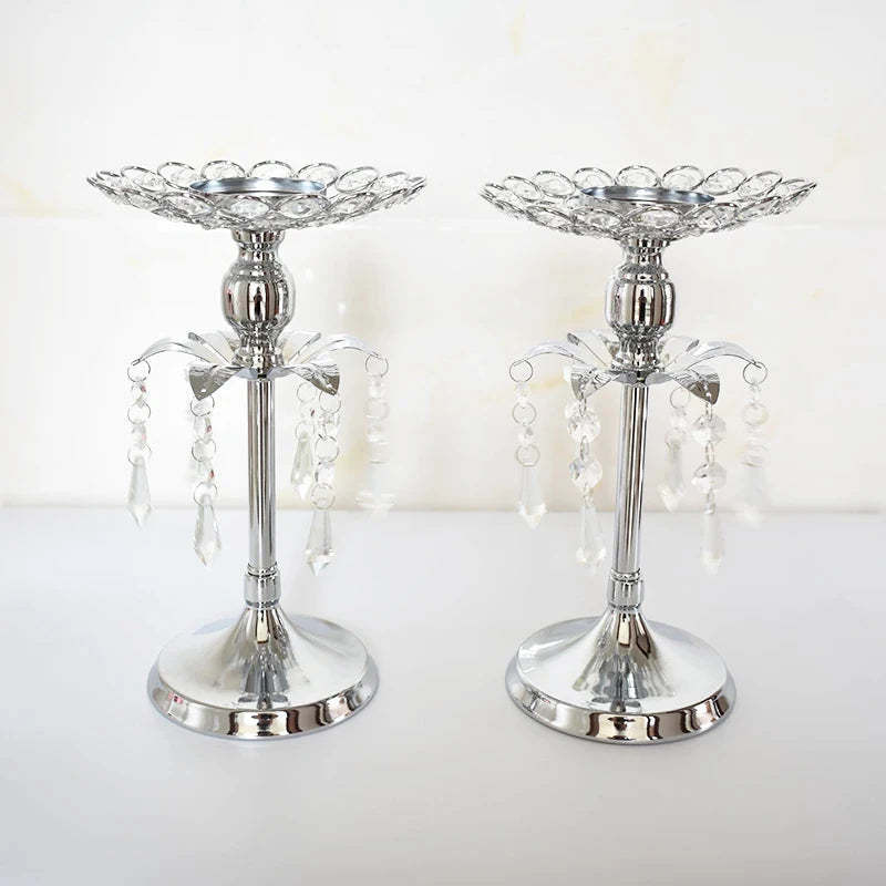 Silver Crystal Candle Holder Candlestick Table Centrepieces  