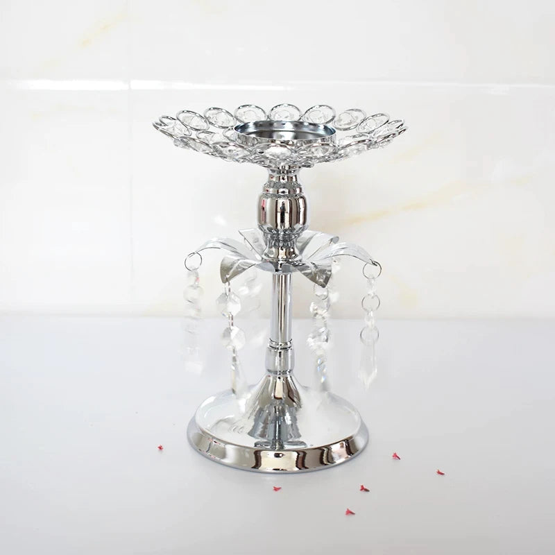 Silver Crystal Candle Holder Candlestick Table Centrepieces  