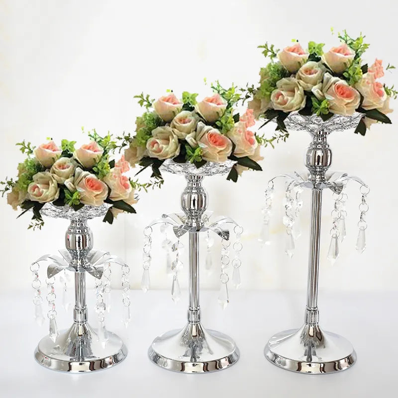 Silver Crystal Candle Holder Candlestick Table Centrepieces  