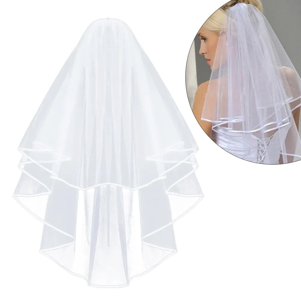 Simple Short Tulle Wedding Veils Two Layer With Comb White Ivory Bridal Veil  