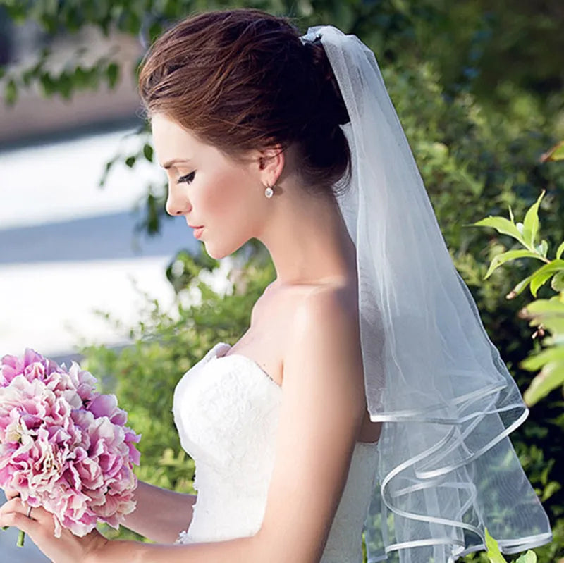 Simple Short Tulle Wedding Veils Two Layer With Comb White Ivory Bridal Veil  