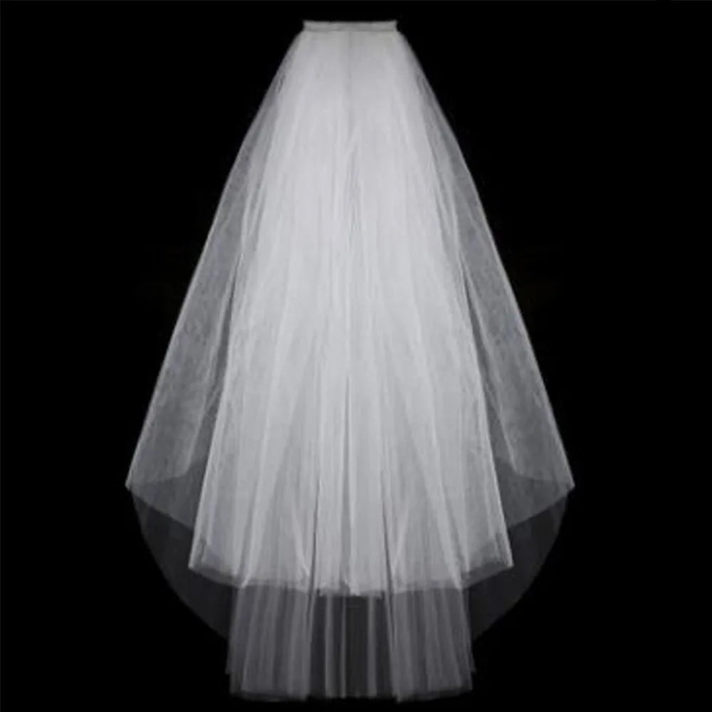 Simple Tulle with Comb Two Layers Short White Bride Accessories 75cm Short  