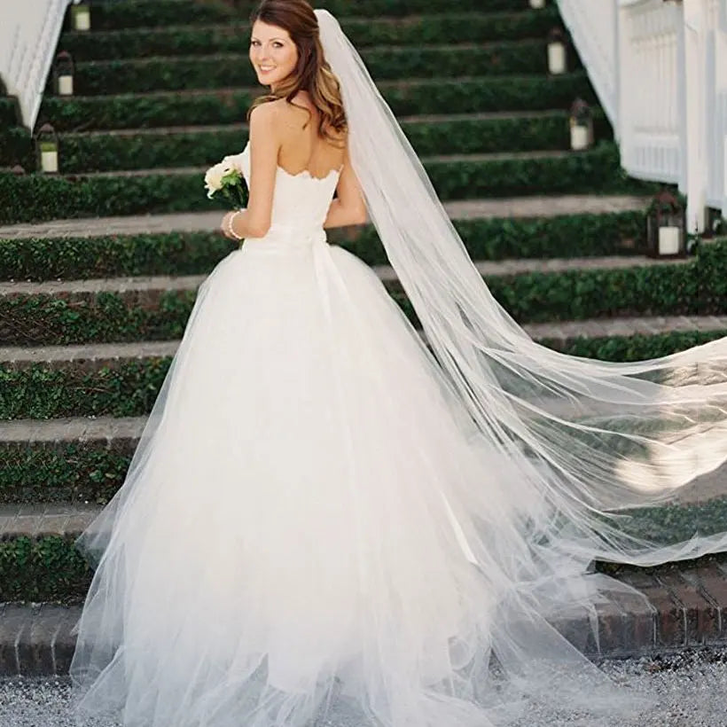 Tulle Sheer White Ivory Wedding Bridal Veil Cathedral