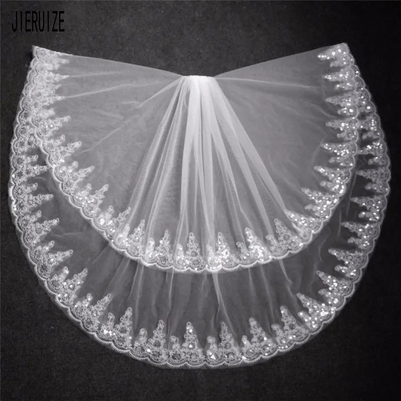 Two Layer Lace Edged Short Bridal Veils with Comb  