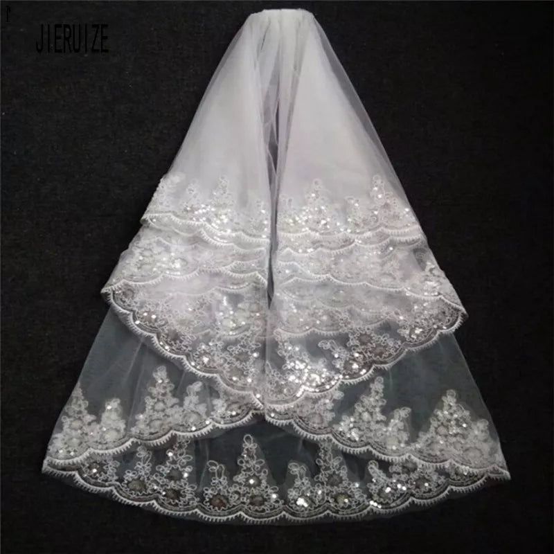 Two Layer Lace Edged Short Bridal Veils with Comb  