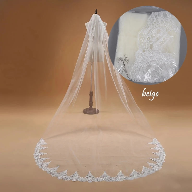 Two Layers Lace Edge White Ivory Short Wedding Veil with Comb  