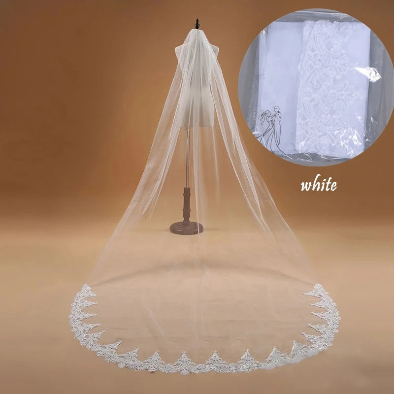 Two Layers Lace Edge White Ivory Short Wedding Veil with Comb  