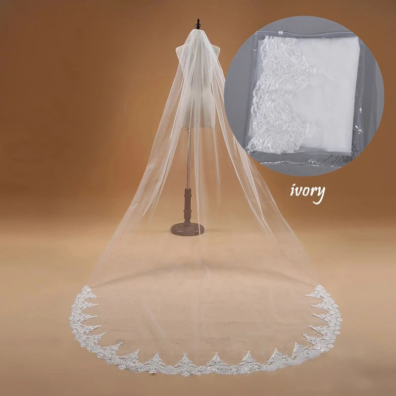 Two Layers Lace Edge White Ivory Short Wedding Veil with Comb  