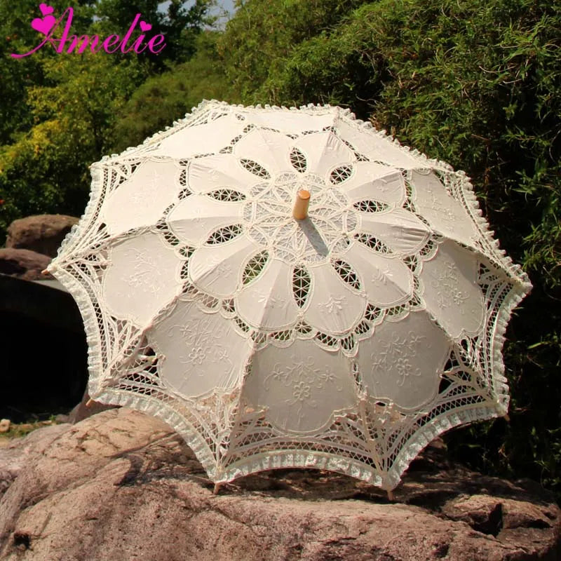 Outdoor Wedding buy Lace Parasol - BLUE/ Straight Handle / Battenburg Lace