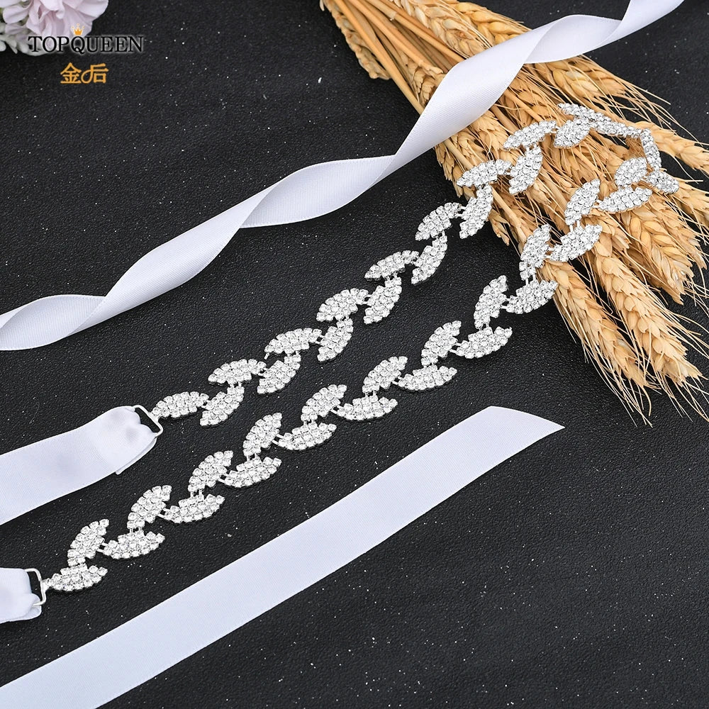 Wedding Belts for Bride Bridal Sash Silver Leaf Belt Dress  