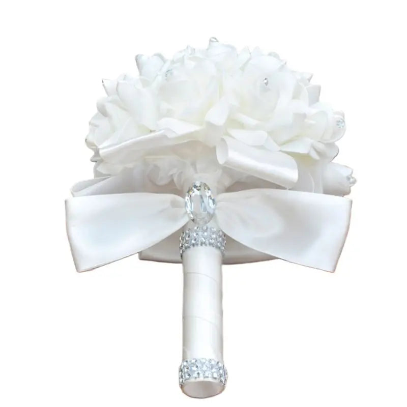 Wedding Bridal Bouquet Artificial Flower PE Foam Roses With Faux Crystal Rhinestone  