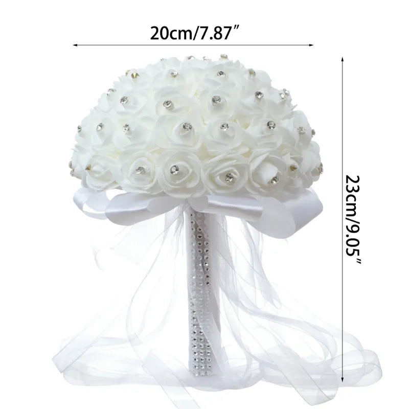 Wedding Bridal Bouquet Artificial Flower PE Foam Roses With Faux Crystal Rhinestone  