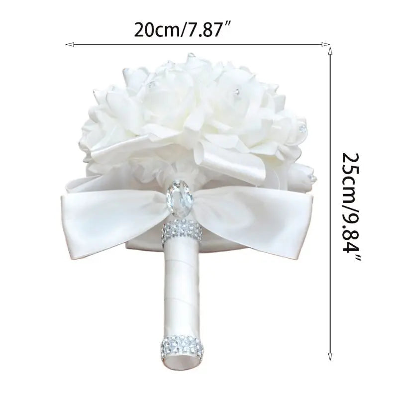 Wedding Bridal Bouquet Artificial Flower PE Foam Roses With Faux Crystal Rhinestone  