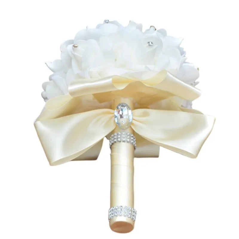 Wedding Bridal Bouquet Artificial Flower PE Foam Roses With Faux Crystal Rhinestone  