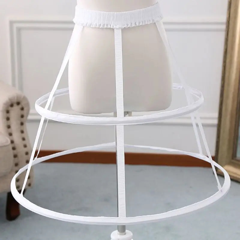 Wedding Bridal Elastic Waistband Adjustable Pannier Petticoat 2 Hoop Cage Skirt  