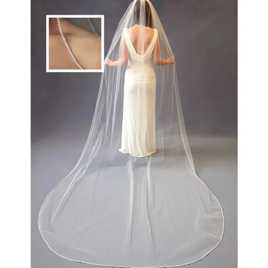 White Bridal Veil One Layer Bead Edge Wedding Accessory Fingertip Wedding Veils  