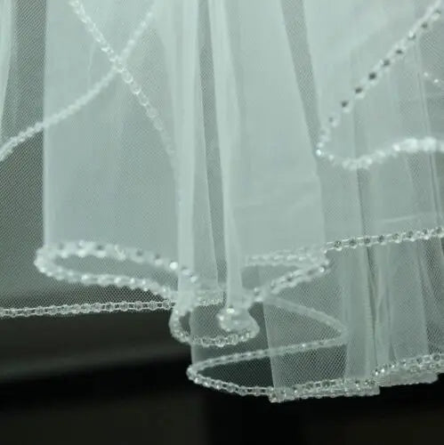 White Bridal Veil One Layer Bead Edge Wedding Accessory Fingertip Wedding Veils  