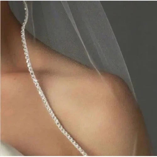 White Bridal Veil One Layer Bead Edge Wedding Accessory Fingertip Wedding Veils  