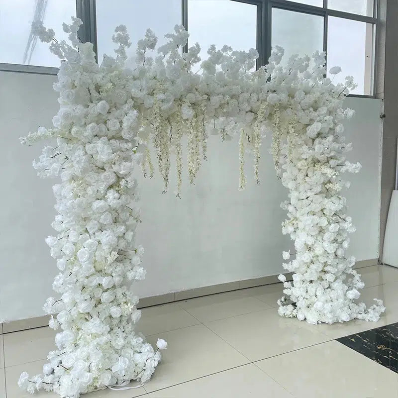 White Rose Flower Arch, Runners & Flower Balls  