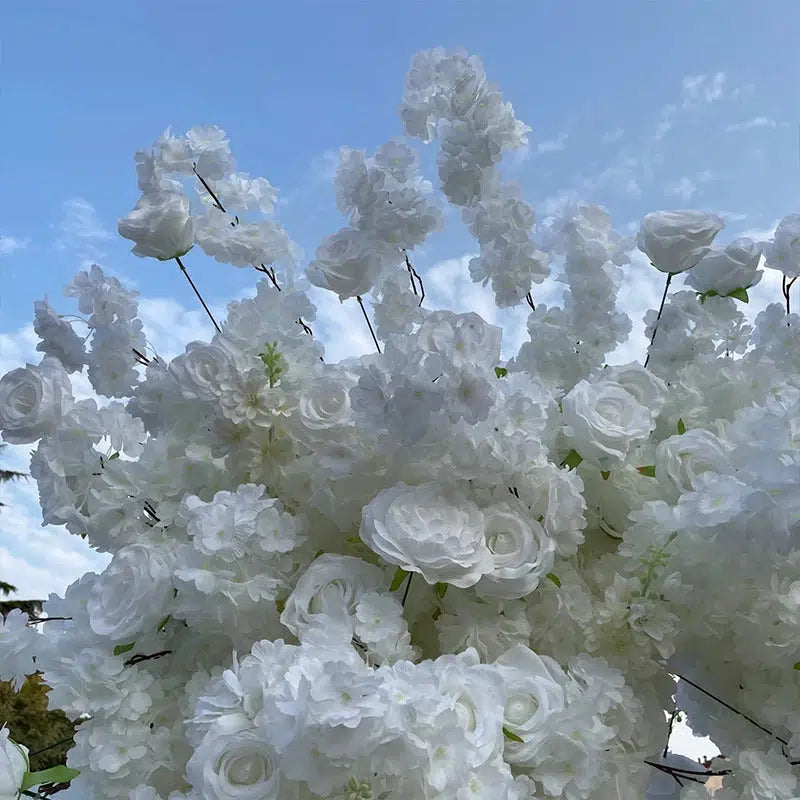 White Rose Flower Arch, Runners & Flower Balls  