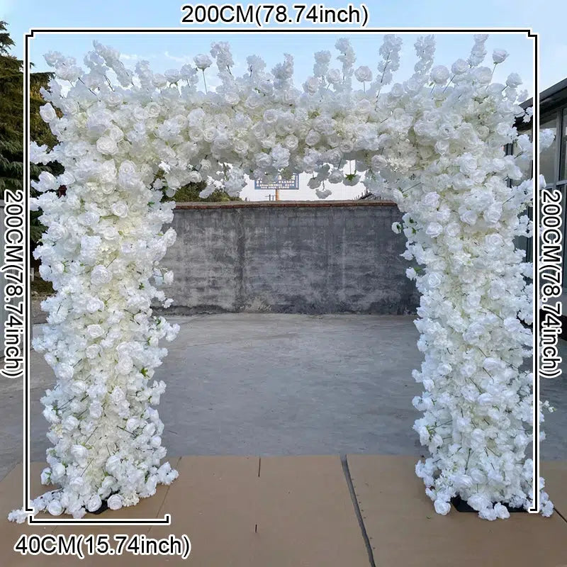 White Rose Flower Arch, Runners & Flower Balls  