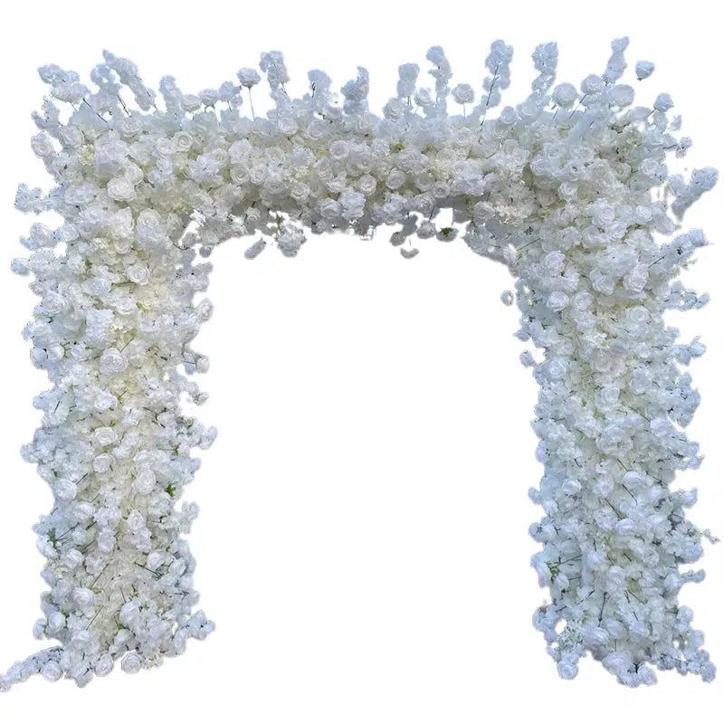 White Rose Flower Arch, Runners & Flower Balls  