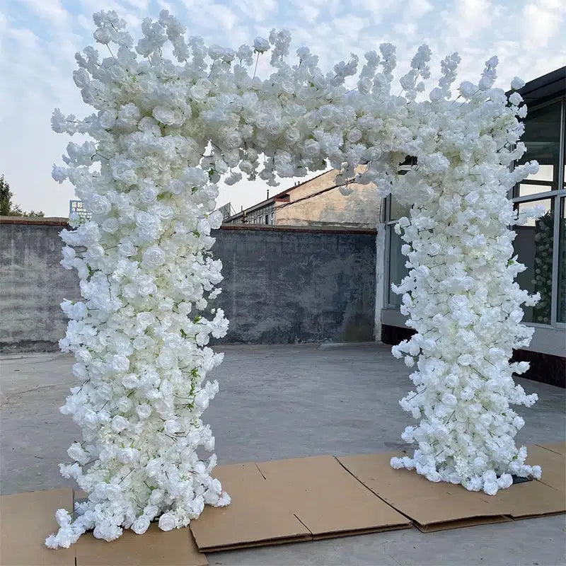 White Rose Flower Arch, Runners &amp; Flower Balls  